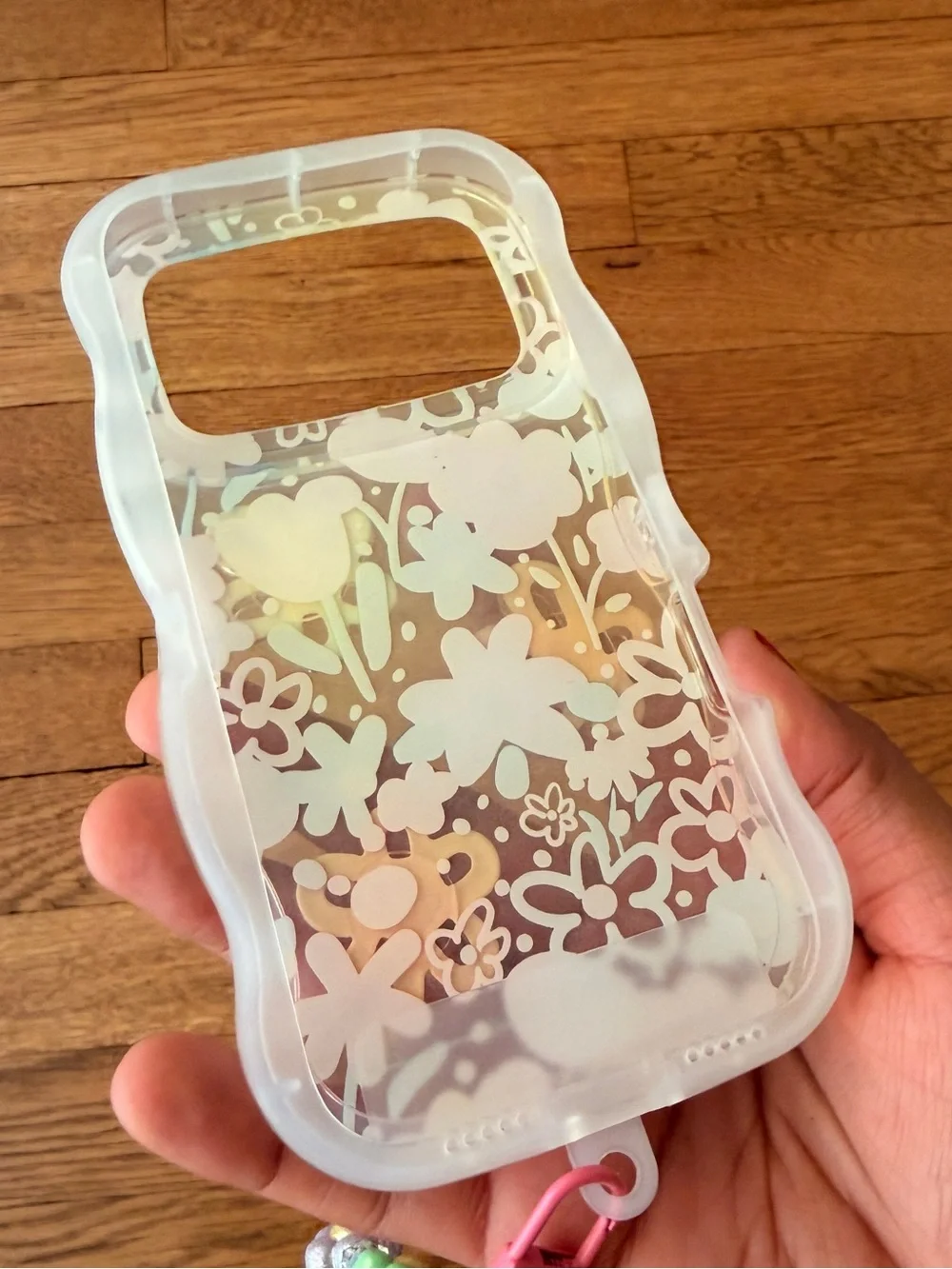 iPhone 17 pro Floral Clear Phone Case with Beaded Wrist Strap - Multicolor